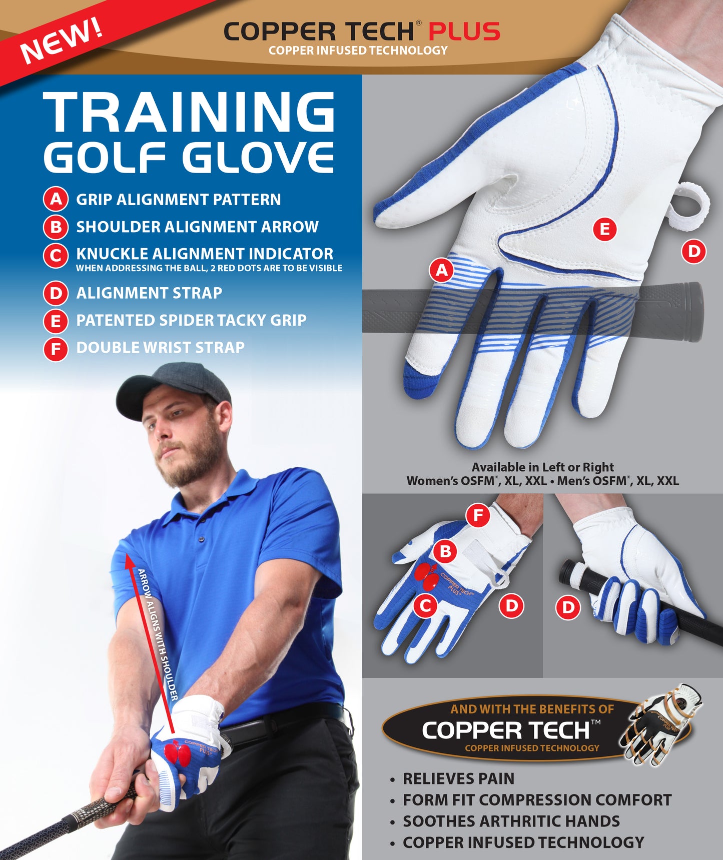 Copper Tech Plus Training Golf Glove 3-Pack